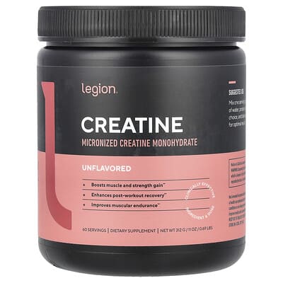 Legion Athletics, Creatine, Micronised Creatine Monohydrate, Unflavoured, 0.69 lbs (312 g)