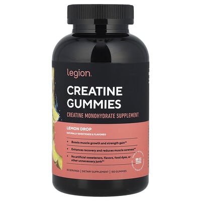 Legion Athletics, Creatine Gummies, Lemon Flavor, 150 Gummies