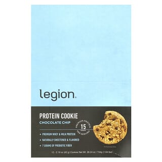Legion Athletics‏, بسكويت البروتين ، رقائق الشيكولاتة ، 12 قطعة بسكوت ، 2.19 أونصة (62 جم) لكل قطعة