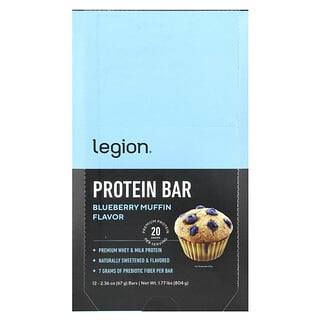Legion Athletics, Protein Bar, Blueberry Muffin, 12 Bars, 2.36 oz (67 g) Each
