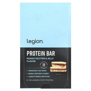 Legion Athletics‏, חטיף חלבון, חמאת בוטנים וג'לי, 12 חטיפים, 68 גרם (2.4 אונקיות) כל אחד