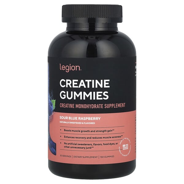 Legion Athletics Creatine Gummies, Sour Blue Raspberry, 150 Gummies