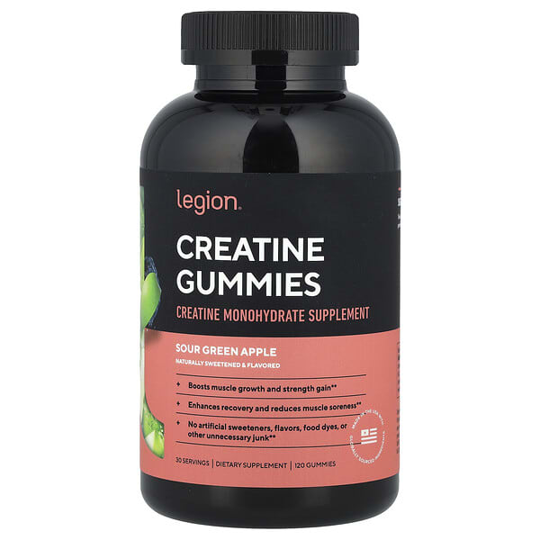 Legion Athletics Creatine Gummies, Sour Green Apple, 120 Gummies