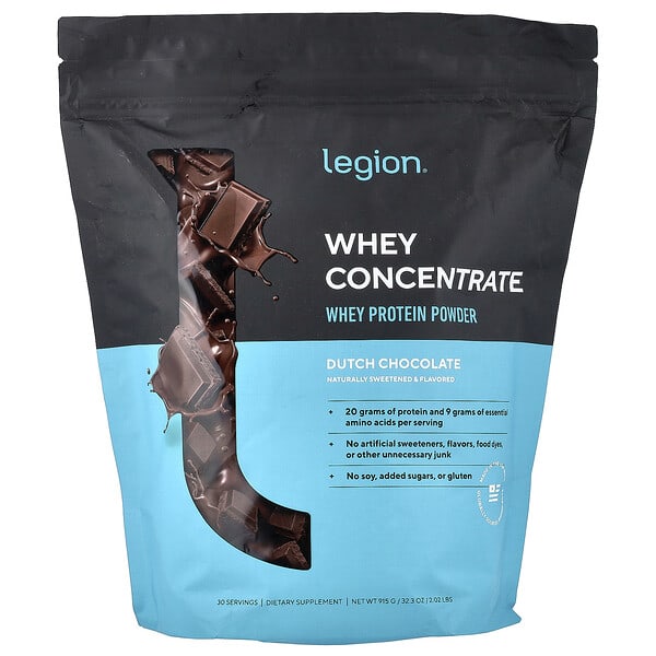 Legion Athletics, 유청 농축물, 유청 단백질 분말, 더치 초콜릿, 915g(2.02lbs)