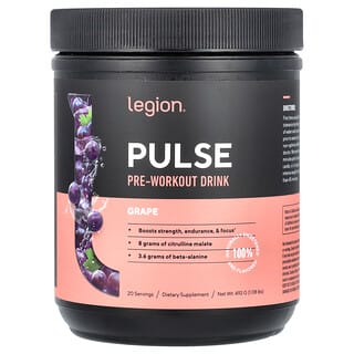 Legion Athletics, Pulse, предтренировочный напиток, со вкусом винограда, 492 г (1,08 фунта)