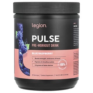 Legion Athletics, Pulse, предтренировочный напиток, голубая малина, 480 г (1,06 фунта)