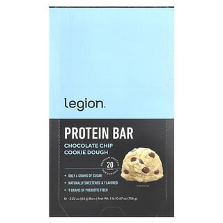 Legion Athletics, Protein Bar, Chocolate Chip Cookie Dough, Proteinriegel, Cookiedough mit Schokoladenstückchen, 12 Riegel, je 63 g (2,22 oz.).