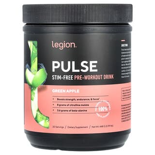 Legion Athletics, Pulse, Stim-Free Pre-Workout Drink, Green Apple, 0.99 lbs (448 g)