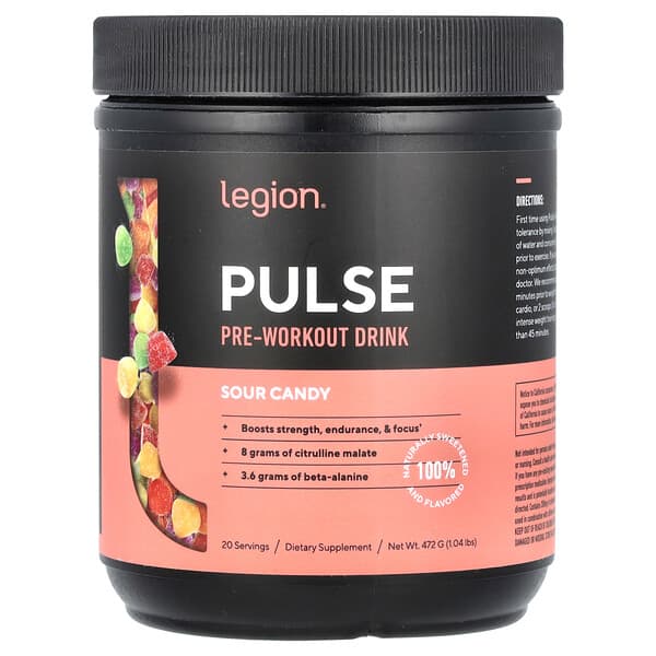 Legion Athletics Pulse, Pre-Workout Drink, Sour Candy, 1.04 lbs (472 g)