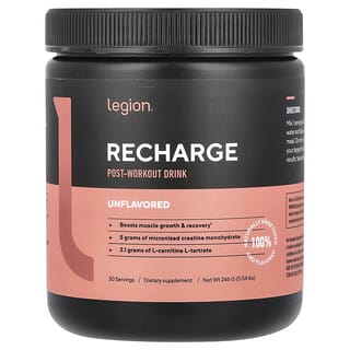 Legion Athletics, Recarga, Bebida para después del entrenamiento, Sin sabor, 246 g (0,54 lb)