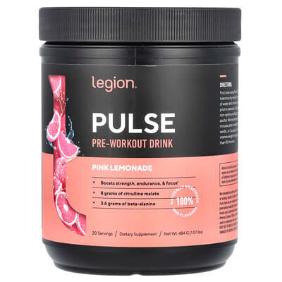 Legion Athletics, Pulse, Pre-Workout Drink, Pink Lemonade Flavor, 1.07 lbs (484 g)