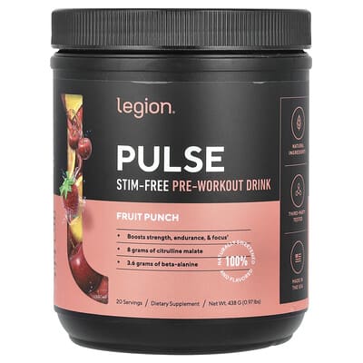 Legion Athletics, Pulse, Stim-Free Pre-Workout Drink, Fruit Blend, 0.97 lb (438 g)