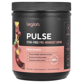 Legion Athletics, Pulse, предтренировочный напиток без стимуляторов, фруктовый пунш, 438 г (0,97 фунта)