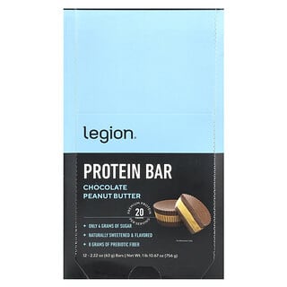 Legion Athletics, Barrita proteica, Chocolate y mantequilla de maní, 12 barritas, 63 g (2,22 oz) cada una
