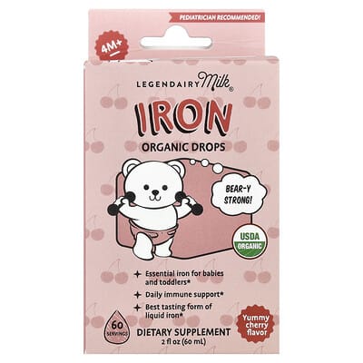 Legendairy Milk, Organic Iron Drops, 4+ Months, Delicious Cherry Flavor, 2 fl oz (60 ml)