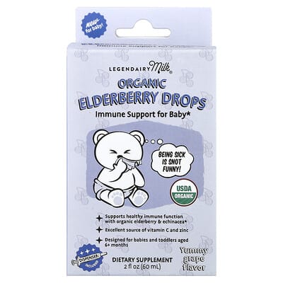 Legendairy Milk, Organic Elderberry Drops, 6+ Months, Delicious Grape Flavor, 2 fl oz (60 ml)