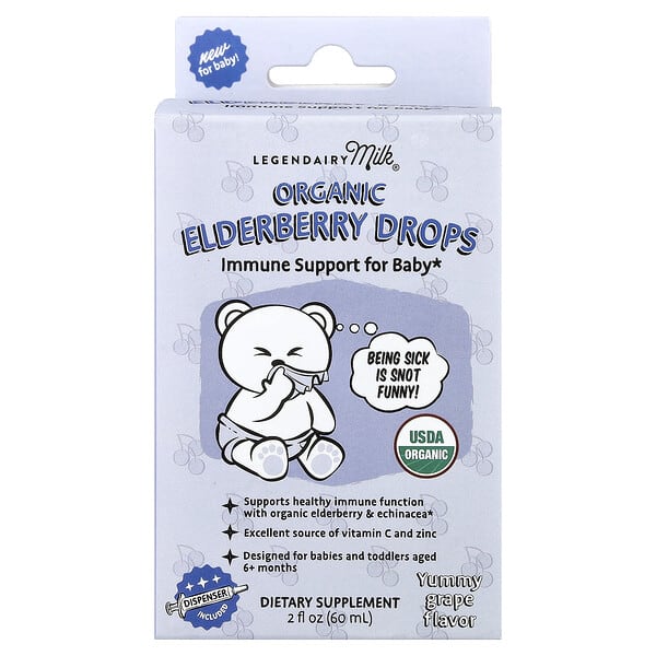 Legendairy Milk, 유기농 엘더베리 드롭, 6개월 이상, 맛있는 포도, 60ml(2fl oz)