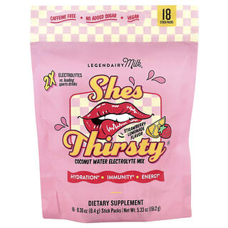 ليجينداري ميلك‏, She's Thirsty® ، مزيج إلكتروليت ماء جوز الهند ، فراولة وليمون ، 18 كيسًا ، 0.30 أونصة (8.4 جم) لكل كيس