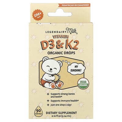 Legendairy Milk, Vitamin D3 & K2, Organic Drops, 0+ Months, 0.1 fl oz (3.24 ml)