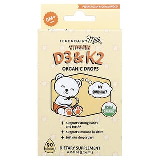 Legendairy Milk, Vitamin D3 & K2 Organic Drops, 0 M+, 0.1 fl oz (3.24 ml)
