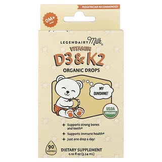 Legendairy Milk, Vitamin D3 ve K2 Organik Damlalar, 0 M+, 0,1 fl oz (3,24 ml)