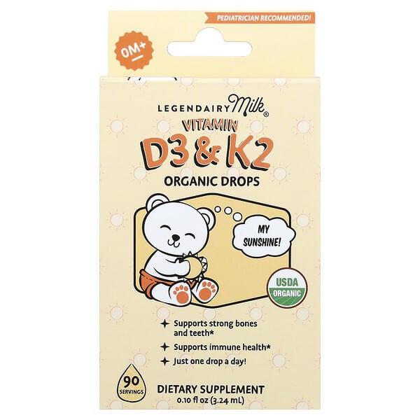 Legendairy Milk, Vitamin D3 & K2 Organic Drops, 0 + Months, 0.1 fl oz (3.24 ml)