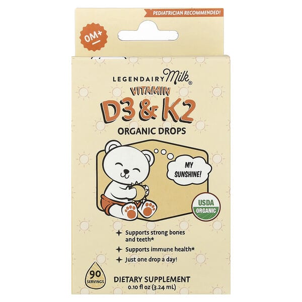 Vitamin D3 & K2 Organic Drops, 0+ Months, 0.1 fl oz (3.24 ml)