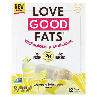 Love Good Fats, Батончики, лимонный мусс, 12 батончиков по 39 г (1,38 унции)