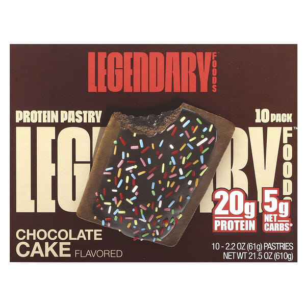 Legendary Foods Protein Pastry, Chocolate Cake, 10 Pack, 2.2 oz (61 g) Each