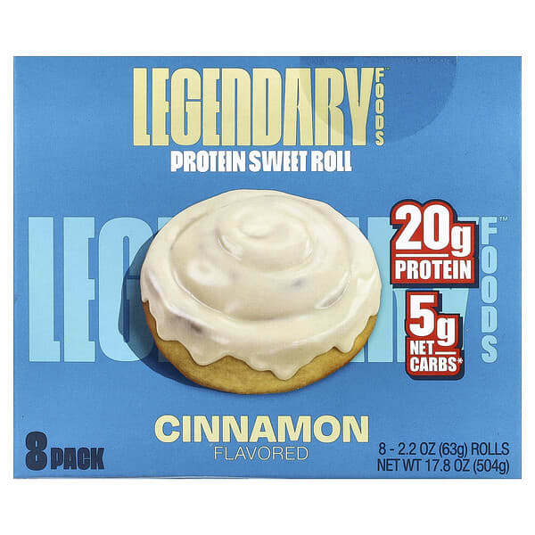 Legendary Foods Protein Sweet Roll, Cinnamon, 8 Pack, 2.2 oz (63 g) Each