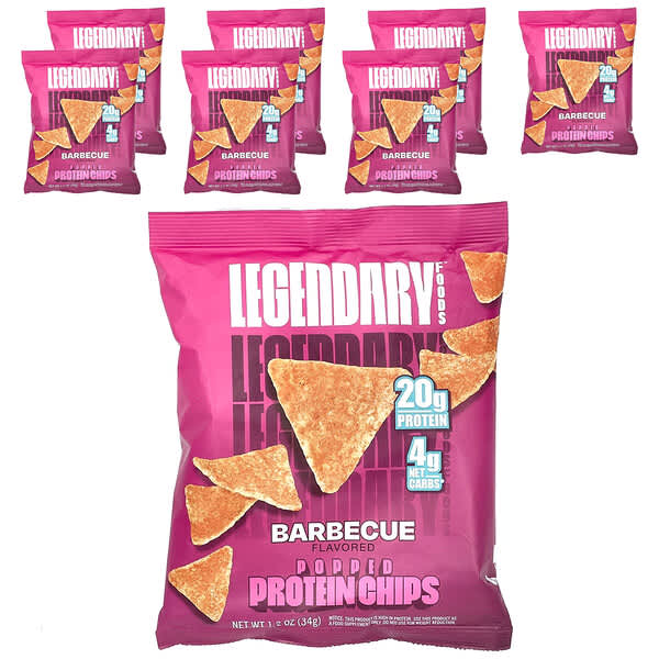 Legendary Foods Popped Protein Chips, Barbecue, 7 Bags, 1.2 oz (34 g) Each