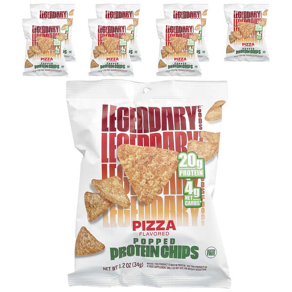 Legendary Foods Popped Protein Chips, Pizza, 7 Bags, 1.2 oz (34 g) Each