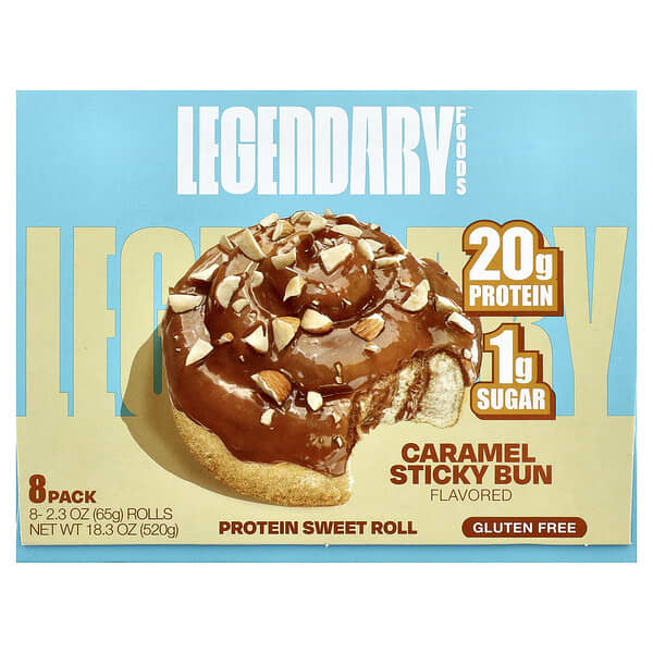 Legendary Foods Protein Sweet Roll, Caramel Sticky Bun, 8 Pack, 2.3 oz (65 g) Each