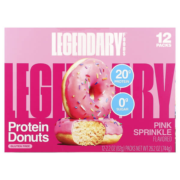 Legendary Foods Protein Donuts, Pink Sprinkle, 12 Packs, 2.2 oz (62 g) Each