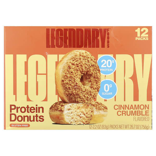 Legendary Foods Protein Donuts, Cinnamon Crumble, 12 Packs, 2.2 oz (63 g) Each