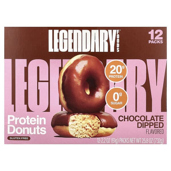Legendary Foods Protein Donuts, Chocolate Dipped, 12 Packs, 2.2 oz (61 g) Each