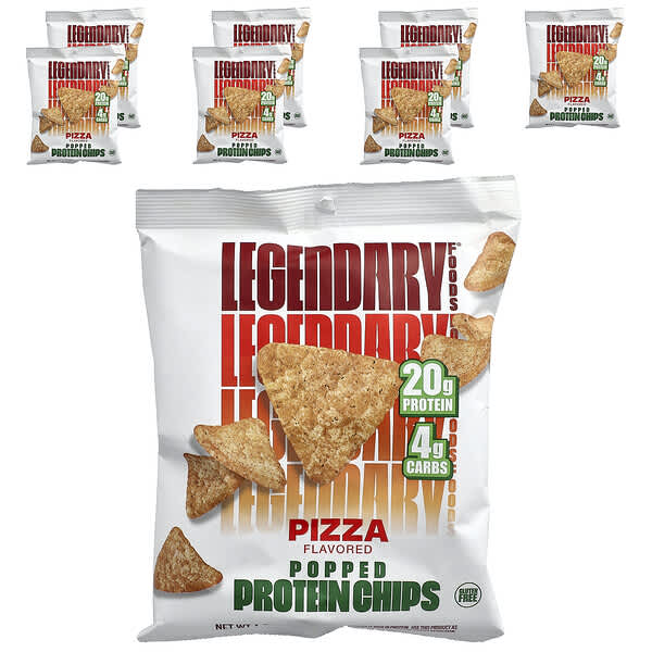 Legendary Foods, Popped Protein Chips, Pizza, 7 Bags, 1.3 oz (36 g) Each