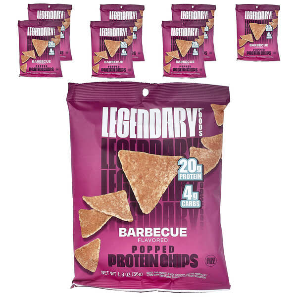 Legendary Foods, Popped Protein Chips, Barbecue, 7 Bags, 1.3 oz (36 g) Each