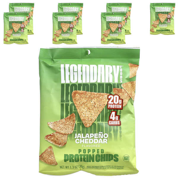 Legendary Foods, 튀긴 단백질 칩, 할라피뇨 체다치즈, 7개입, 각 36g(1.3oz)
