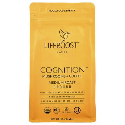 Lifeboost, Cognition™, Mushrooms + Coffee, Ground, Medium Roast, 12 oz (340 g)