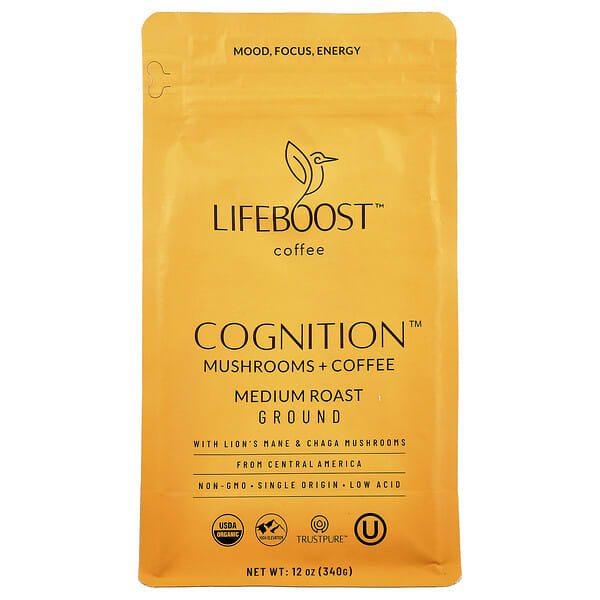 Cognition™, Mushrooms + Coffee, Ground, Medium Roast, 12 oz (340 g)