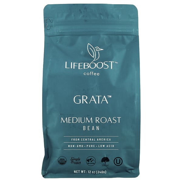 Lifeboost, Coffee, Grata™, 빈, 미디엄 로스트, 340g(12oz)