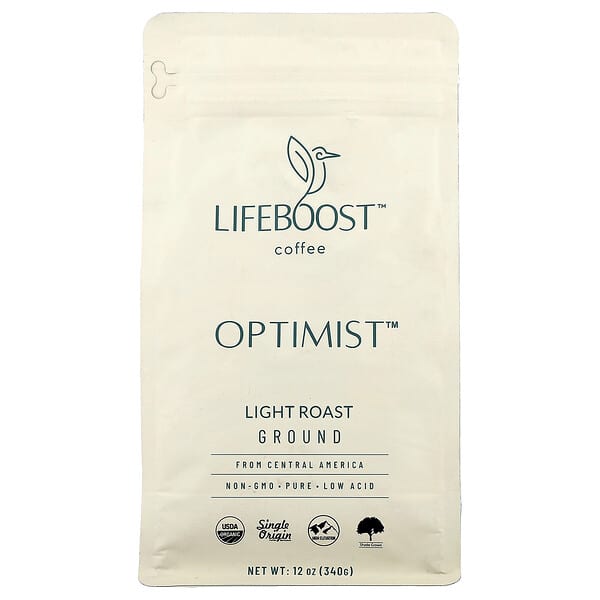 Lifeboost, Coffee, Optimist™, 분쇄 커피, 라이트 로스트, 340g(12oz)