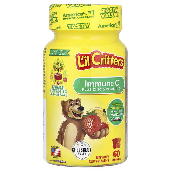 L'il Critters, Immune C + 鋅 & 維生素 D 軟糖,60 粒