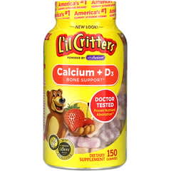 L'il Critters (ليل كريترز)‏, كالسيوم + د 3 ، لدعم العظام ، نكهة الكرز الأسود ، بنكهة البرتقال والفراولة ، 150 علكة