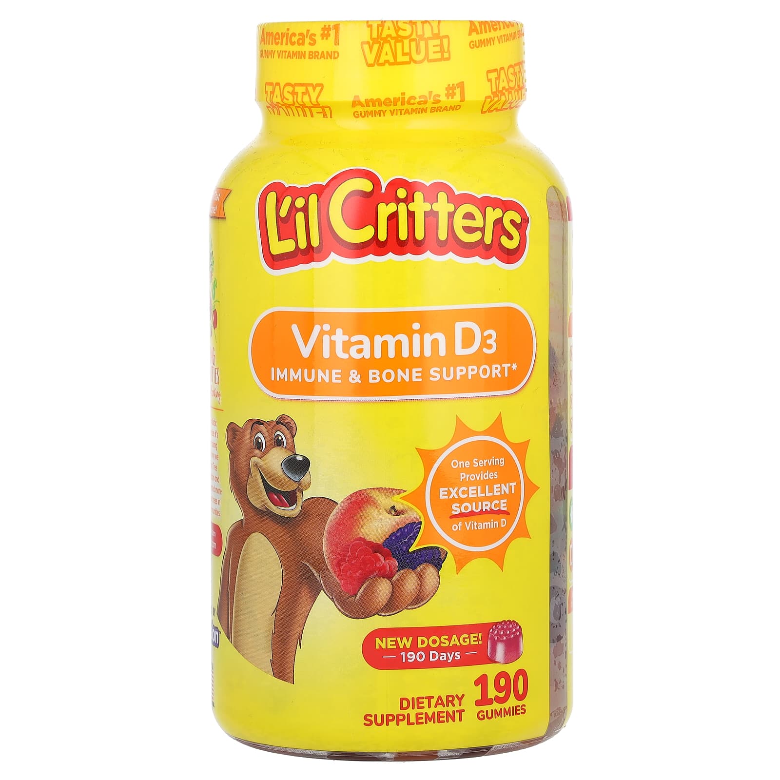 Lil Critters Gummy Vites, 190 gomitas, Multivitaminico en gomitas,  Vitaminas y minerales para niños