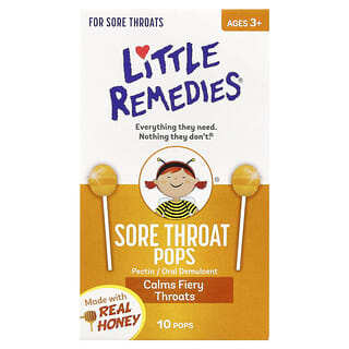 Little Remedies, Pops doloridos para a garganta, feitos com mel de verdade, para maiores de 3 anos, 10 pops