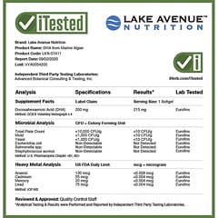 Lake Avenue Nutrition, 海洋藻類由来DHA、植物性オメガ、200mg、植物性ソフトジェル60粒