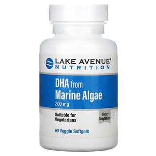 Lake Avenue Nutrition, DHA de Algas Marinhas, Ômega Vegetariano, 200 mg, 60 Cápsulas Softgel Vegetais