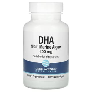 Lake Avenue Nutrition, DHA de Algas Marinhas, 200 mg, Ômega Vegetariano, 60 Cápsulas Softgel Vegetais